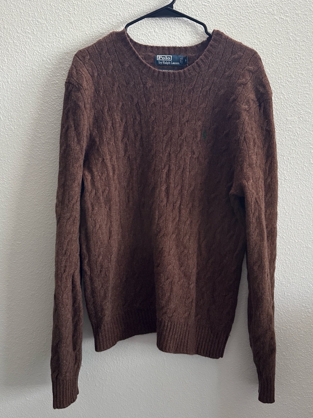 Polo Ralph Lauren Brown Cable Knit Merino Wool Angora Sweater XL